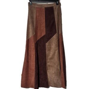 Vintage 90s Suede Fringe Boho Maxi Skirt Patchwork Size L NWOT